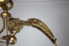 An Arts & Crafts Brass Three Arm Ceiling Light with a Central Shaped Sphere & Leaf Decoration - Thumbnail 7