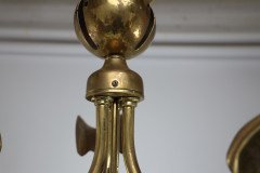 An Arts & Crafts Brass Three Arm Ceiling Light with a Central Shaped Sphere & Leaf Decoration - Thumbnail 4