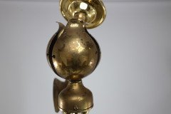 An Arts & Crafts Brass Three Arm Ceiling Light with a Central Shaped Sphere & Leaf Decoration - Thumbnail 3