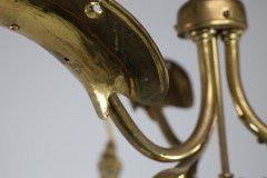 An Arts & Crafts Brass Three Arm Ceiling Light with a Central Shaped Sphere & Leaf Decoration - Thumbnail 6