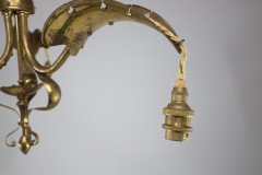 An Arts & Crafts Brass Three Arm Ceiling Light with a Central Shaped Sphere & Leaf Decoration - Thumbnail 9