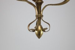 Arts & Crafts Brass Three Arm Ceiling Light with a Central Shaped Sphere & Leaf Decoration - Thumbnail 12
