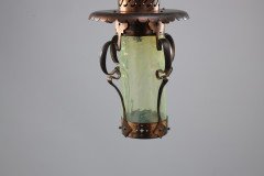 Arts & Crafts Copper & Vaseline Lantern with Floral Flowing Decoration - Thumbnail 7