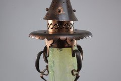 Arts & Crafts Copper & Vaseline Lantern with Floral Flowing Decoration - Thumbnail 6