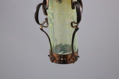 Arts & Crafts Copper & Vaseline Lantern with Floral Flowing Decoration - Thumbnail 9