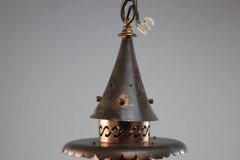 Arts & Crafts Copper & Vaseline Lantern with Floral Flowing Decoration - Thumbnail 3