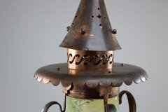 Arts & Crafts Copper & Vaseline Lantern with Floral Flowing Decoration - Thumbnail 4