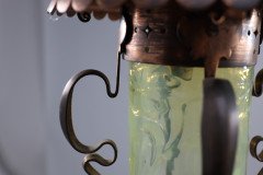 Arts & Crafts Copper & Vaseline Lantern with Floral Flowing Decoration - Thumbnail 10