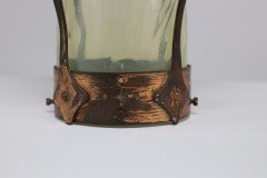 Arts & Crafts Copper & Vaseline Lantern with Floral Flowing Decoration - Thumbnail 12