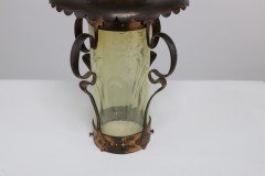 Arts & Crafts Copper & Vaseline Lantern with Floral Flowing Decoration - Thumbnail 8