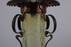 Arts & Crafts Copper & Vaseline Lantern with Floral Flowing Decoration - Thumbnail 11