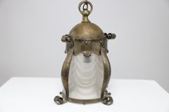 Arts & Crafts, Hammered Brass Lantern with Original Ribbed Glass, c.1900 - Thumbnail 2