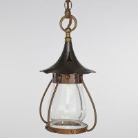 An Arts and Crafts little copper lantern with the original bulbous shade. - Thumbnail 1