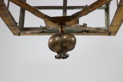 A Large Arts & Crafts Brass Lantern with a Domed Flaring Hat Pierced with Hearts - Thumbnail 11