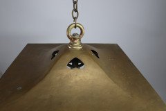 A Large Arts & Crafts Brass Lantern with a Domed Flaring Hat Pierced with Hearts - Thumbnail 3