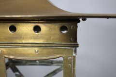 A Large Arts & Crafts Brass Lantern with a Domed Flaring Hat Pierced with Hearts - Thumbnail 6