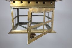 A Large Arts & Crafts Brass Lantern with a Domed Flaring Hat Pierced with Hearts - Thumbnail 8
