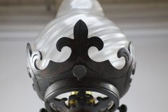 An Arts & Crafts/Gothic Patinated Bronze Ceiling Light with Quadruple Fleur De Lys Decoration to the Base - Thumbnail 9