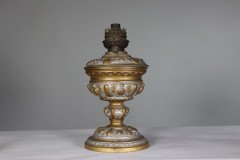 An Original French Rococo Style Cast Alloy & Over Painted Oil Lamp - Thumbnail 2
