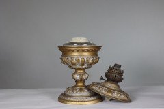 An Original French Rococo Style Cast Alloy & Over Painted Oil Lamp - Thumbnail 4