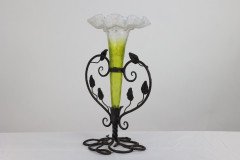 Art Nouveau French Hand Made Iron Epergne with a Green & Vaseline Glass Flower - Thumbnail 2
