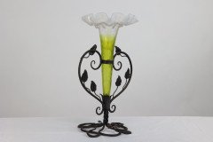 Art Nouveau French Hand Made Iron Epergne with a Green & Vaseline Glass Flower - Thumbnail 3