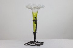 An Art Nouveau French Hand Made Iron Epergne with a Green & Vaseline Glass Flower - Thumbnail 4