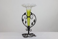 Art Nouveau French Hand Made Iron Epergne with a Green & Vaseline Glass Flower - Thumbnail 5