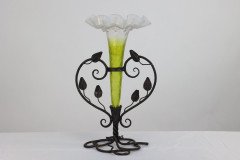 Art Nouveau French Hand Made Iron Epergne with a Green & Vaseline Glass Flower - Thumbnail 6