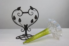 Art Nouveau French Hand Made Iron Epergne with a Green & Vaseline Glass Flower - Thumbnail 7