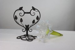 Art Nouveau French Hand Made Iron Epergne with a Green & Vaseline Glass Flower - Thumbnail 8