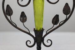 An Art Nouveau French Hand Made Iron Epergne with a Green & Vaseline Glass Flower - Thumbnail 14