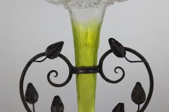 Art Nouveau French Hand Made Iron Epergne with a Green & Vaseline Glass Flower - Thumbnail 13