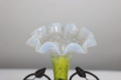 Art Nouveau French Hand Made Iron Epergne with a Green & Vaseline Glass Flower - Thumbnail 12