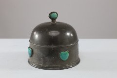 William Hutton, probably for Liberty & Co., Arts & Crafts Pewter Muffin Cover Inset with Ruskin Jewels - Thumbnail 2