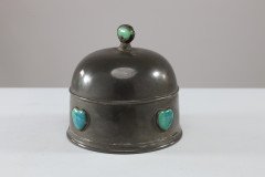 William Hutton, probably for Liberty & Co., Arts & Crafts Pewter Muffin Cover Inset with Ruskin Jewels - Thumbnail 4