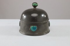 William Hutton, probably for Liberty & Co., Arts & Crafts Pewter Muffin Cover Inset with Ruskin Jewels - Thumbnail 6