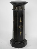 Dr Christopher Dresser (style of). An Aesthetic Movement ebonized and gilded pedestal torchère - Thumbnail 1