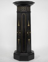 Dr. Christopher Dresser, Style of. An Aesthetic Movement Ebonised and gilded pedestal torchère - Thumbnail 2