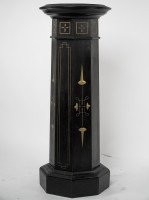 Dr Christopher Dresser (style of). An Aesthetic Movement ebonized and gilded pedestal torchère - Thumbnail 3