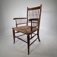Liberty & Co. Attributed, In the style of a Morris & Co., Sussex Armchair. Aesthetic Movement Rush Seat Armchair - Thumbnail 3