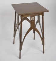 M H Baillie Scott (style of). An Arts and Crafts Walnut side table inlaid with circular Mother-of-Pearl decoration - Thumbnail 2