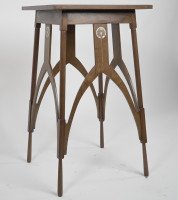 M H Baillie Scott (style of). An Arts and Crafts Walnut side table inlaid with circular Mother-of-Pearl decoration - Thumbnail 3