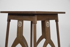 M H Baillie Scott (style of). An Arts and Crafts Walnut side table inlaid with circular Mother-of-Pearl decoration - Thumbnail 5