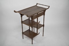 Anglo-Japanese Beech Wood Side Table with Fretwork & Pagoda Style Turned Rails - Thumbnail 3