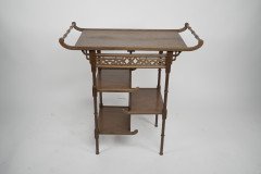 Anglo-Japanese Beech Wood Side Table with Fretwork & Pagoda Style Turned Rails - Thumbnail 6