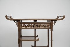 Anglo-Japanese Beech Wood Side Table with Fretwork & Pagoda Style Turned Rails - Thumbnail 5