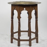 Liberty & Co. Attributed, The Retailer. A Moorish-style Side Table with a Heavy Brass Removable Dish-shaped Table Top - Thumbnail 2