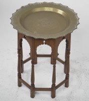 Liberty & Co. Attributed, The Retailer. A Moorish-style Side Table with a Heavy Brass Removable Dish-shaped Table Top - Thumbnail 3
