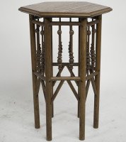 Liberty & Co. Attributed, a small Moorish Hexagon Oak side table - Thumbnail 4
